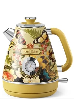 Hazel Quinn NWT Cordless Retro Teapot With Thermometer Stainless Steel In Floral